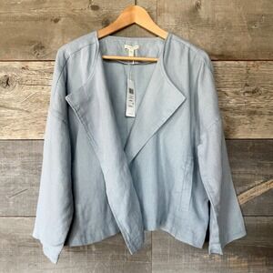 Eileen Fisher NWT Organic Linen Drape Front Jacket MP Dawn Coastal Lagenlook